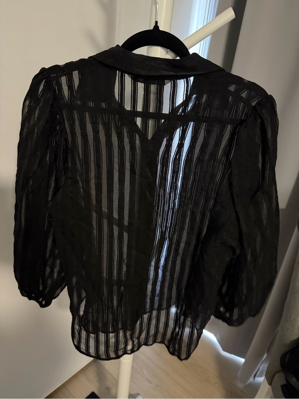 Zara Black Sheer Striped Button-Down Shirt